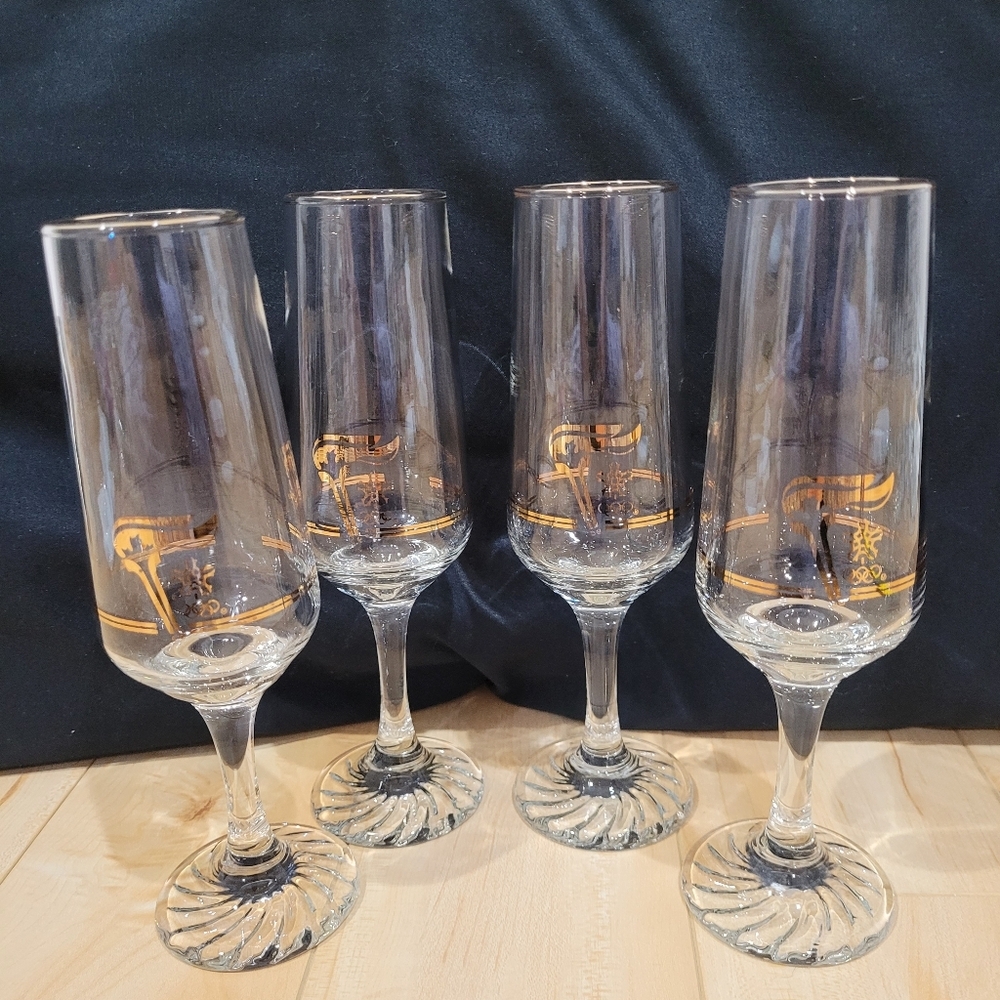 4 1988 Calgary Olympics Petro-Canada champagne flutes, in like new condition